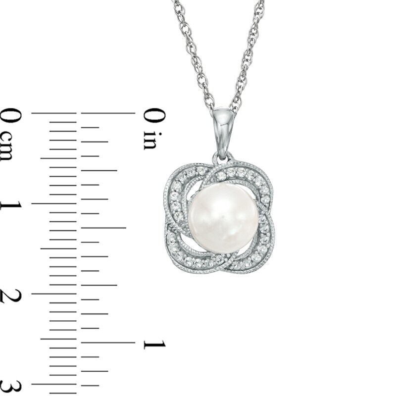 7.5 - 8.0mm Cultured Freshwater Pearl and Lab-Created White Sapphire Swirl Pendant in Sterling Silver