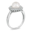 Thumbnail Image 2 of 7.5-8.0mm Freshwater Cultured Pearl and Lab-Created White Sapphire Ring in Sterling Silver