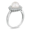 Thumbnail Image 1 of 7.5 - 8.0mm Cultured Freshwater Pearl and Lab-Created White Sapphire Ring in Sterling Silver