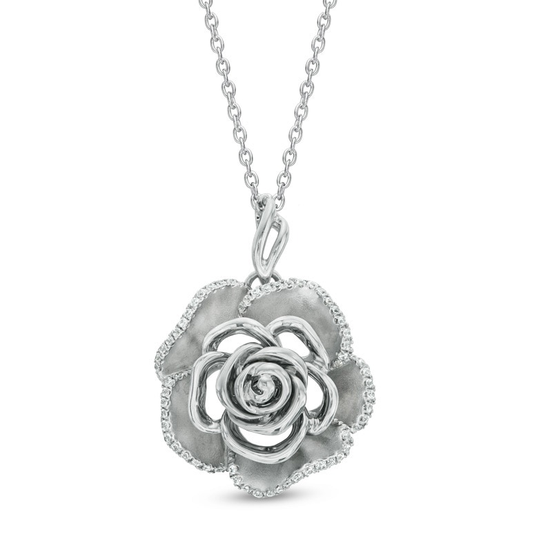 Vera Wang Love Collection 1/5 CT. T.W. Diamond Rose Pendant in Sterling Silver