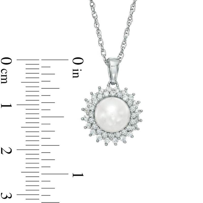 Main Image 2 of 7.5-8.0mm Freshwater Cultured Pearl and Lab-Created White Sapphire Pendant in Sterling Silver