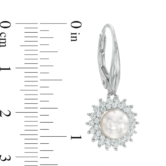 6.5-7.0mm Freshwater Cultured Pearl and Lab-Created White Sapphire Drop Earrings in Sterling Silver