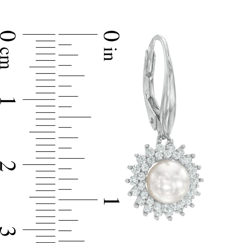 Main Image 2 of 6.5-7.0mm Freshwater Cultured Pearl and Lab-Created White Sapphire Drop Earrings in Sterling Silver