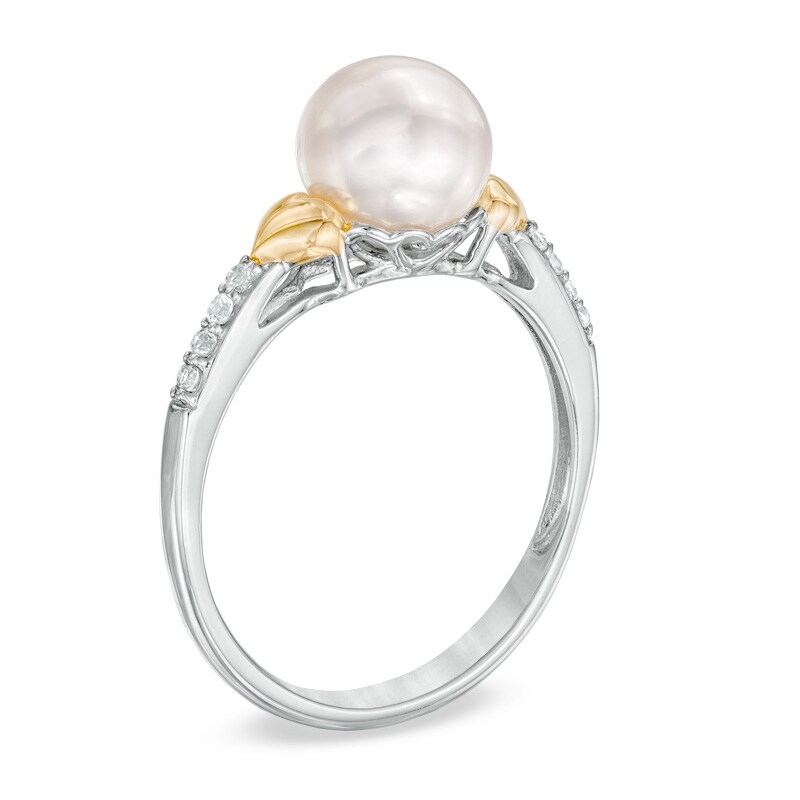 Main Image 2 of 7.5-8.0mm Freshwater Cultured Pearl and Lab-Created White Sapphire Heart Ring in Sterling Silver and 14K Gold Plate