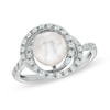 Thumbnail Image 1 of 7.5-8.0mm Freshwater Cultured Pearl and Lab-Created White Sapphire Swirl Frame Ring in Sterling Silver