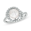 Thumbnail Image 0 of 7.5 - 8.0mm Cultured Freshwater Pearl and Lab-Created White Sapphire Swirl Frame Ring in Sterling Silver