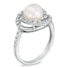 Thumbnail Image 2 of 7.5-8.0mm Freshwater Cultured Pearl and Lab-Created White Sapphire Swirl Frame Ring in Sterling Silver