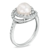 Thumbnail Image 1 of 7.5 - 8.0mm Cultured Freshwater Pearl and Lab-Created White Sapphire Swirl Frame Ring in Sterling Silver