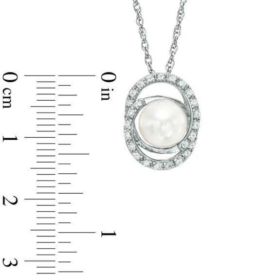 7.5-8.0mm Freshwater Cultured Pearl and Lab-Created White Sapphire Loop Pendant in Sterling Silver