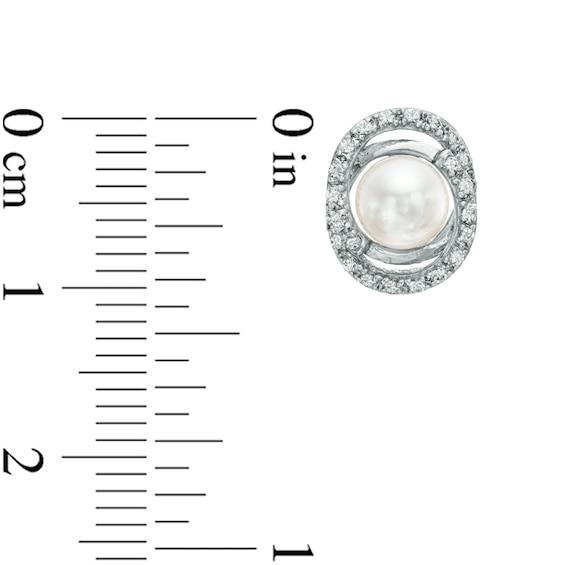 5.5-6.0mm Freshwater Cultured Pearl and Lab-Created White Sapphire Loop Earrings in Sterling Silver