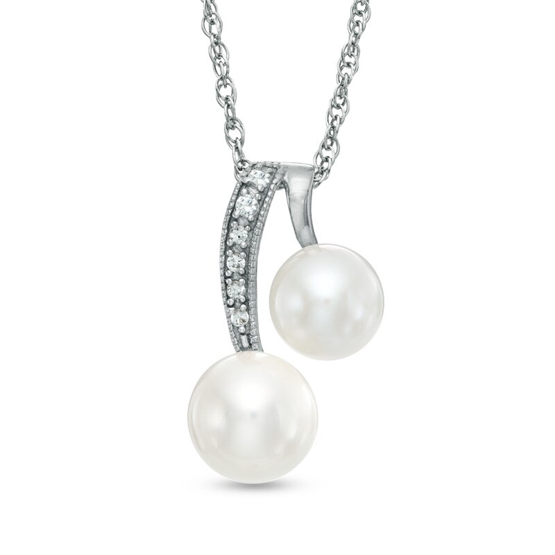 Main Image 1 of 6.0-7.5mm Freshwater Cultured Pearl and Lab-Created White Sapphire Pendant in Sterling Silver