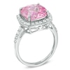 Thumbnail Image 2 of 11.0mm Cushion-Cut Lab-Created Pink and White Sapphire Frame Ring in Sterling Silver