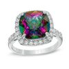 Thumbnail Image 1 of 11.0mm Cushion-Cut Mystic Fire® Topaz and Lab-Created White Sapphire Frame Ring in Sterling Silver