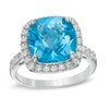 Thumbnail Image 1 of 11.0mm Cushion-Cut Swiss Blue Topaz and Lab-Created White Sapphire Frame Ring in Sterling Silver
