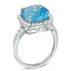 Thumbnail Image 2 of 11.0mm Cushion-Cut Swiss Blue Topaz and Lab-Created White Sapphire Frame Ring in Sterling Silver