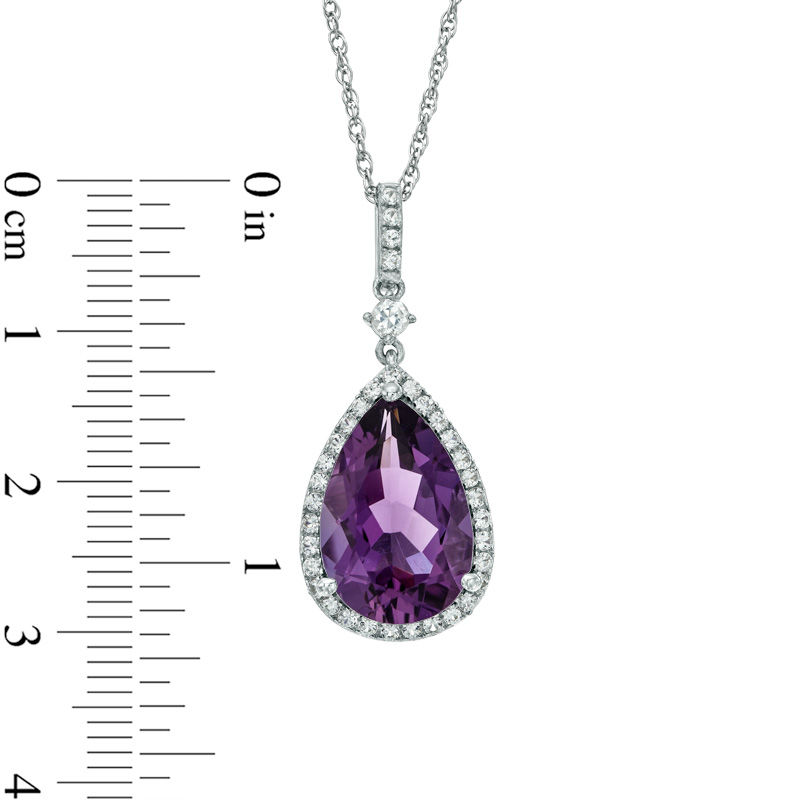 Pear-Shaped Amethyst and Lab-Created White Sapphire Frame Pendant in Sterling Silver