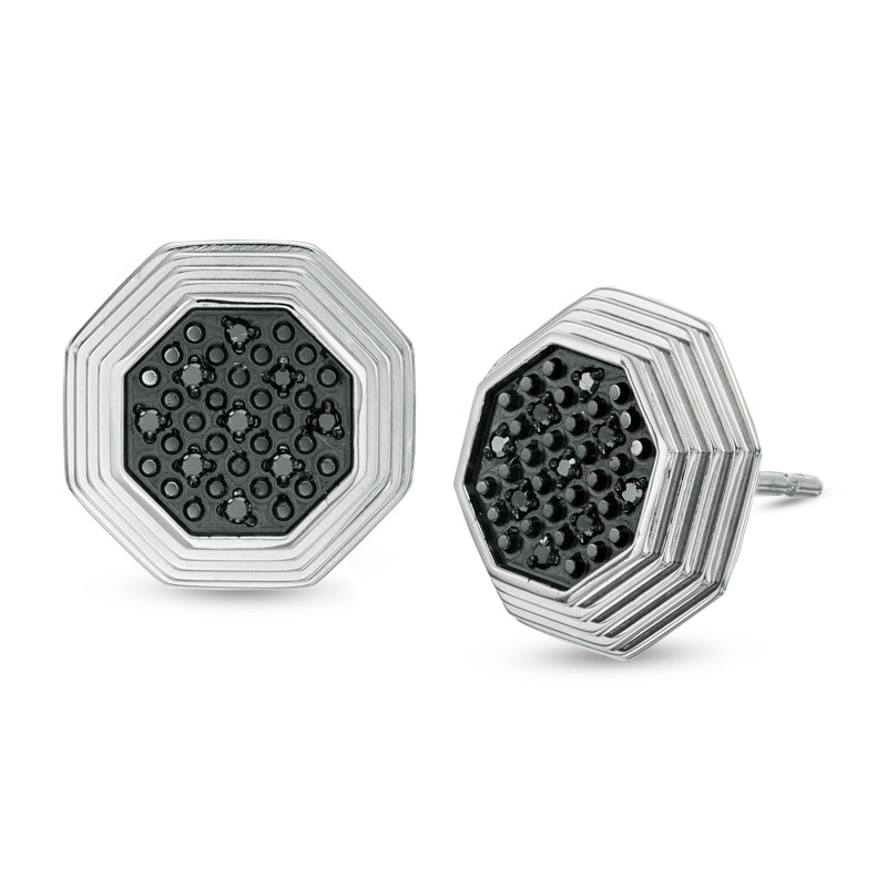 Main Image 1 of Men's Black Diamond Stud Earrings in Stainless Steel