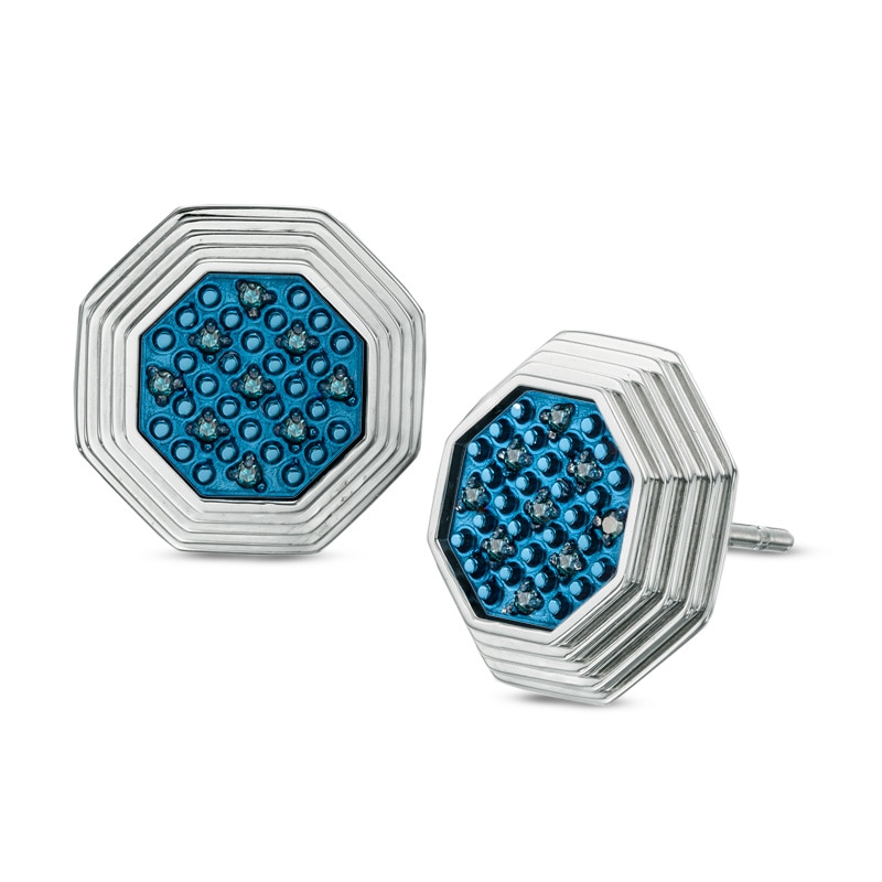 Men's Enhanced Blue Diamond Stud Earrings in Stainless Steel