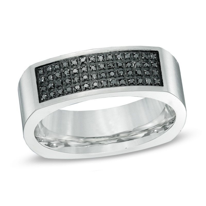 Main Image 1 of 1/6 CT. T.W. Black Diamond Ring in Stainless Steel - Size 10