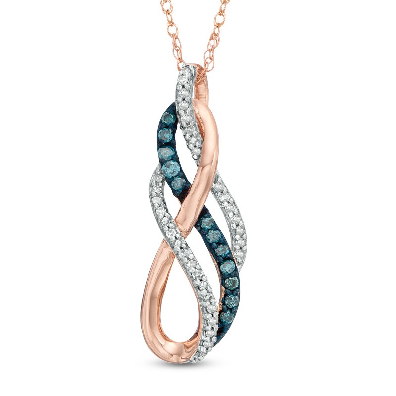 Main Image 1 of 1/5 CT. T.W. Enhanced Blue and White Diamond Layered Infinity Pendant in 10K Rose Gold