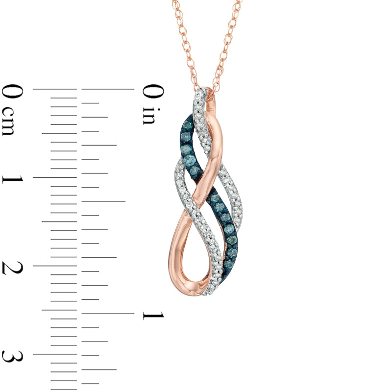 Main Image 2 of 1/5 CT. T.W. Enhanced Blue and White Diamond Layered Infinity Pendant in 10K Rose Gold