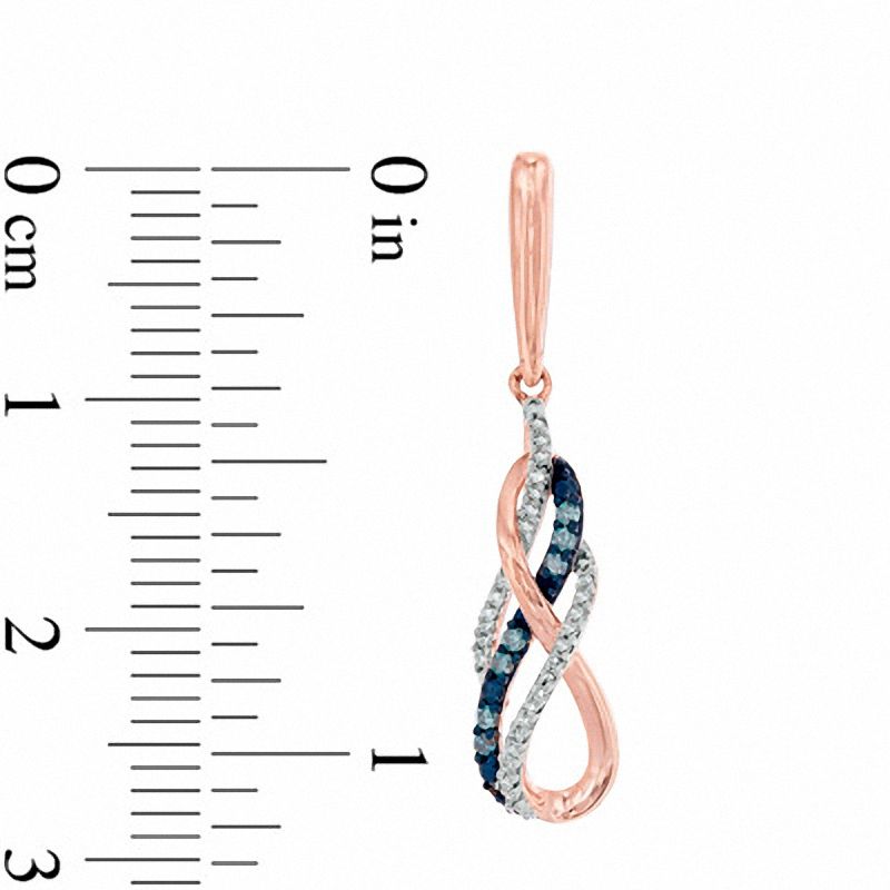Main Image 2 of 1/5 CT. T.W. Enhanced Blue and White Diamond Layered Infinity Drop Earrings in 10K Rose Gold