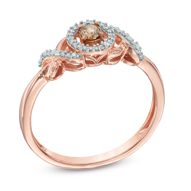 Main Image 2 of 1/6 CT. T.W. Champagne and White Diamond Promise Ring in 10K Rose Gold