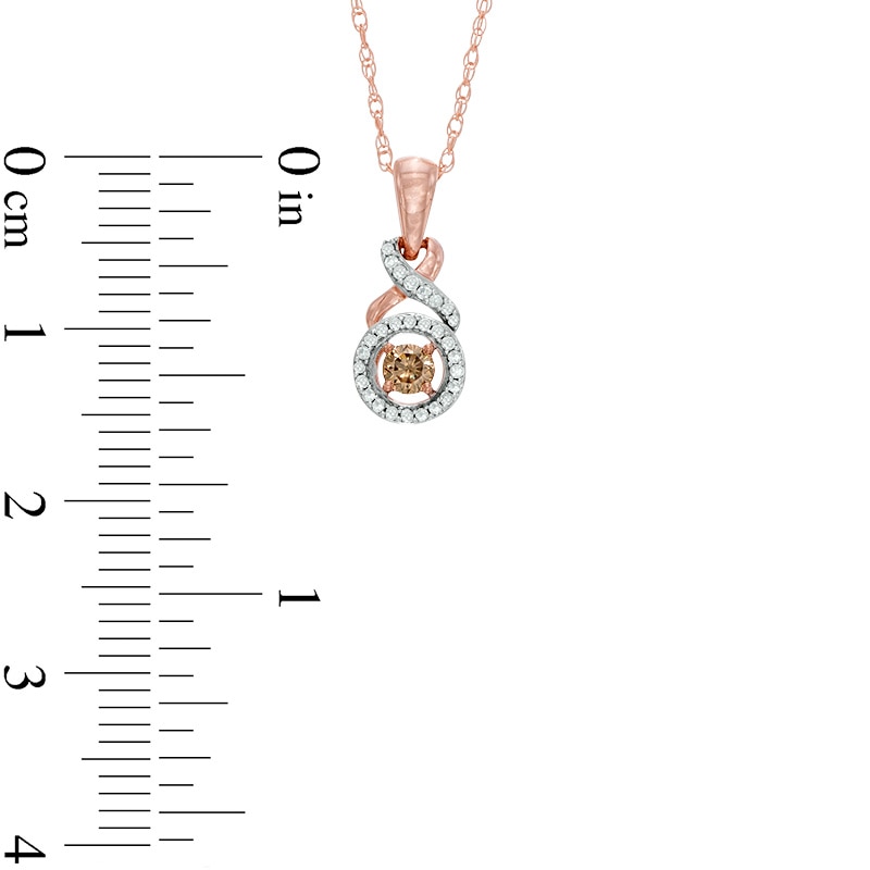 Main Image 2 of 1/6 CT. T.W. Champagne and White Diamond Twist Drop Pendant in 10K Rose Gold