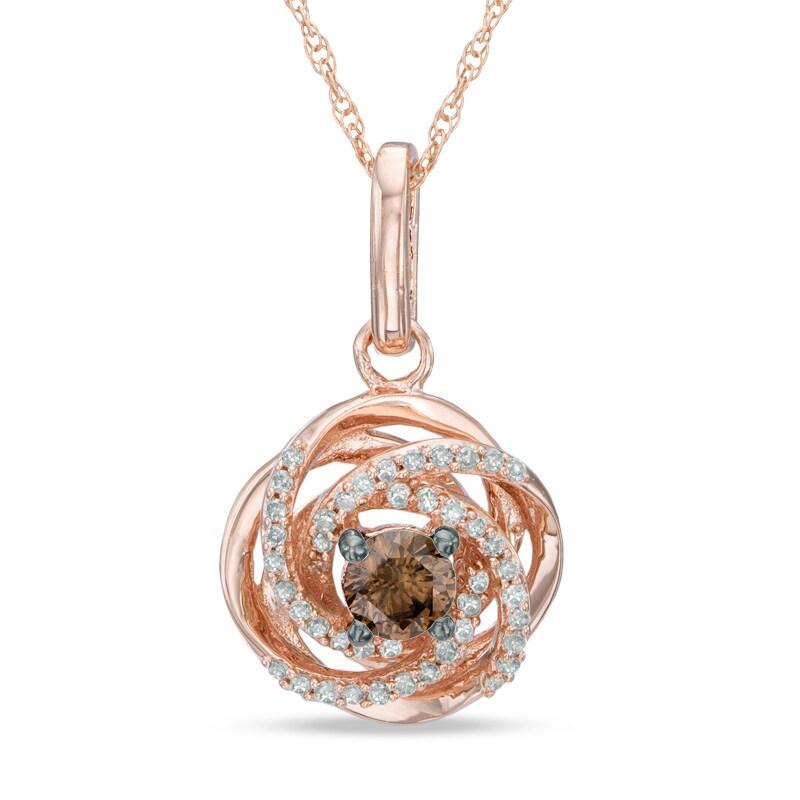 Main Image 1 of 1/4 CT. T.W. Champagne and White Diamond Orbit Frame Pendant in 10K Rose Gold