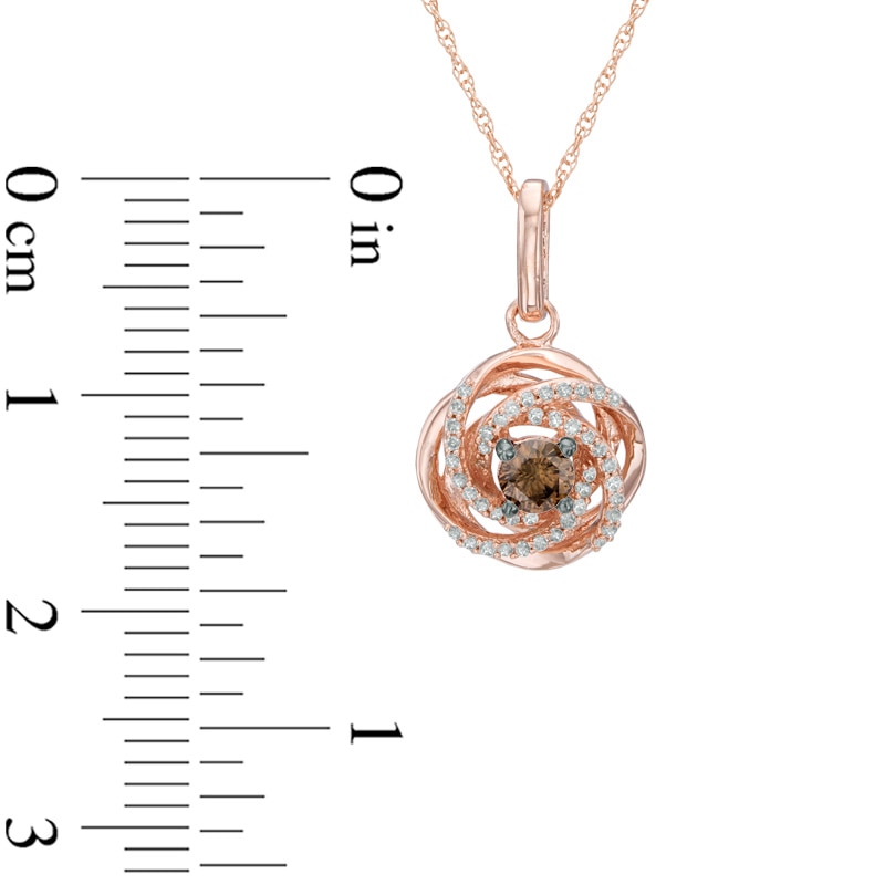 Main Image 2 of 1/4 CT. T.W. Champagne and White Diamond Orbit Frame Pendant in 10K Rose Gold
