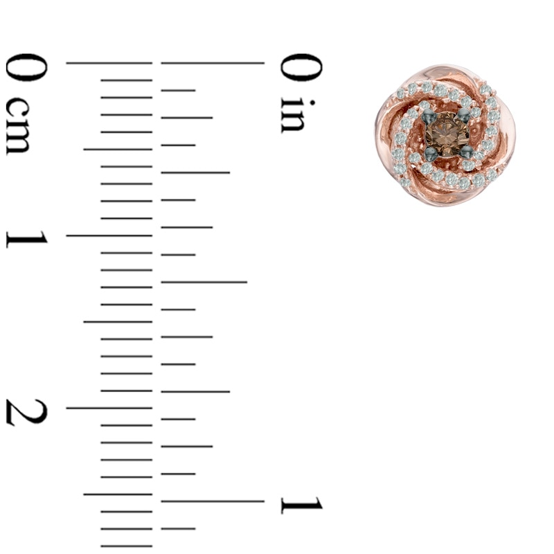 Main Image 2 of 1/4 CT. T.W. Champagne and White Diamond Orbit Frame Stud Earrings in 10K Rose Gold