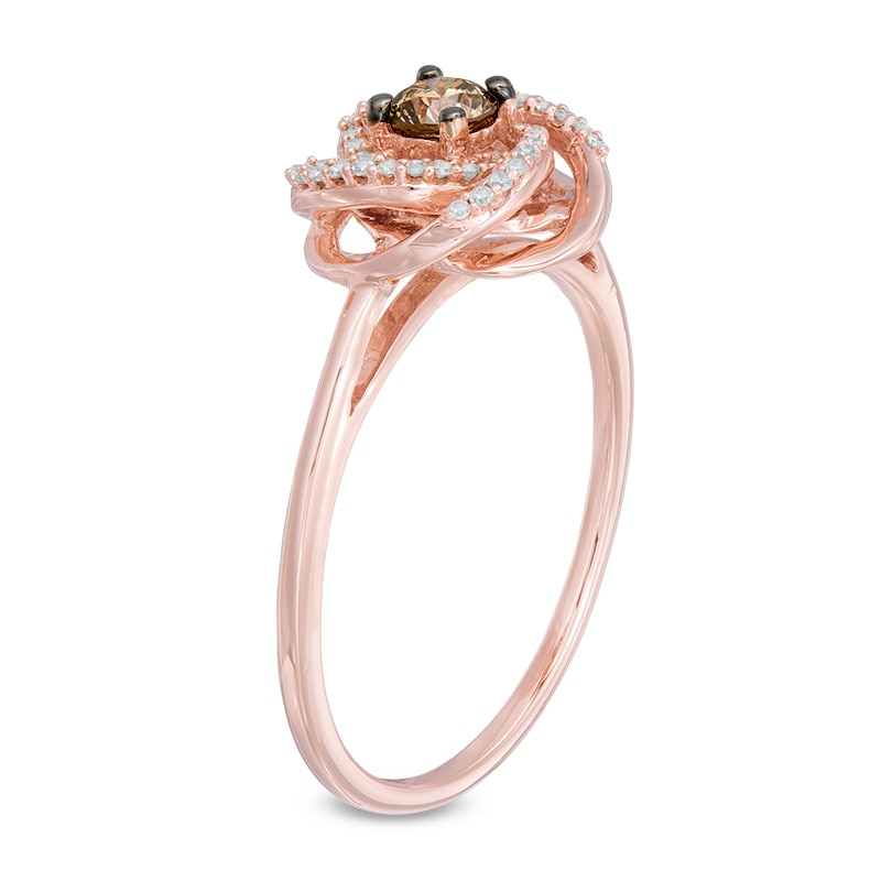 Main Image 2 of 1/4 CT. T.W. Champagne and White Diamond Orbit Ring in 10K Rose Gold