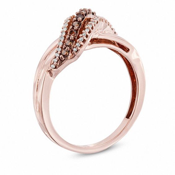 1/4 CT. T.w. Enhanced Cognac and White Diamond Rolling Wave Ring in 10K Rose Gold
