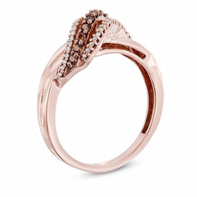 1/4 CT. T.W. Enhanced Cognac and White Diamond Rolling Wave Ring in 10K Rose Gold