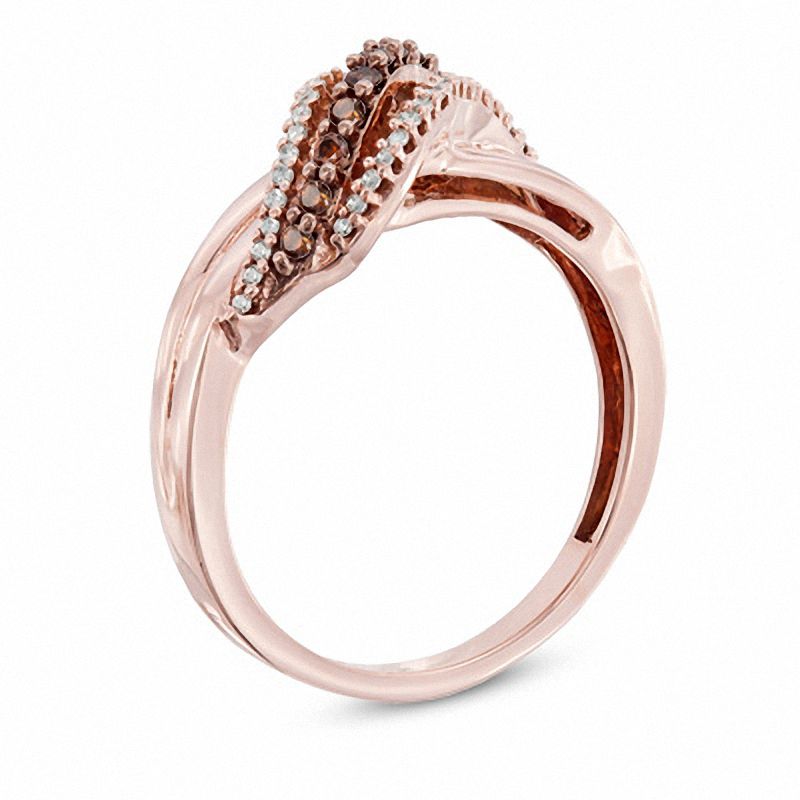 Main Image 2 of 1/4 CT. T.W. Enhanced Cognac and White Diamond Rolling Wave Ring in 10K Rose Gold
