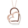 Thumbnail Image 1 of 1/6 CT. T.W. Enhanced Cognac and White Diamond Tilted Double Heart Pendant in 10K Rose Gold