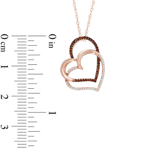 1/6 CT. T.w. Enhanced Cognac and White Diamond Tilted Double Heart Pendant in 10K Rose Gold