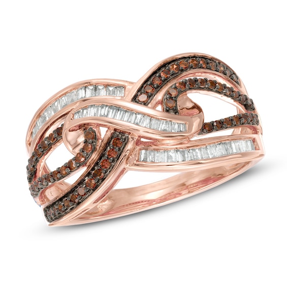 1/2 CT. T.w. Enhanced Cognac and White Diamond Layered Infinity Ring in 10K Rose Gold