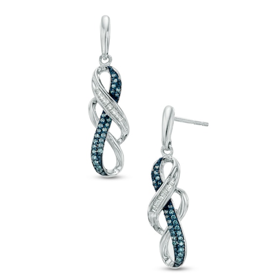 1/6 CT. T.w. Enhanced Blue and White Diamond Double Infinity Drop Earrings in Sterling Silver