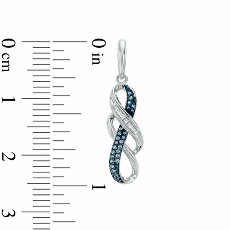 Main Image 2 of 1/6 CT. T.W. Enhanced Blue and White Diamond Double Infinity Drop Earrings in Sterling Silver