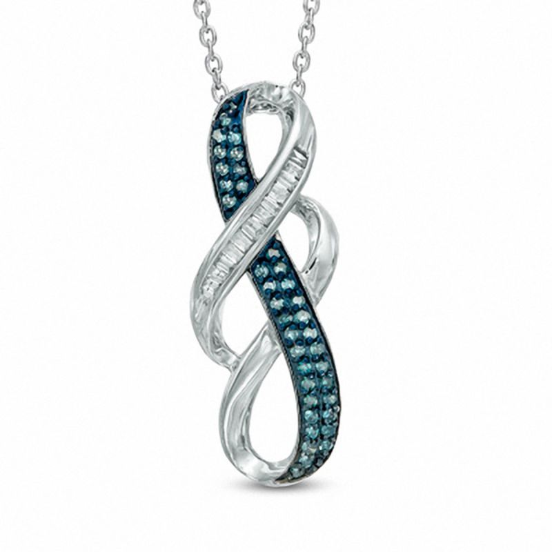 Main Image 1 of 1/6 CT. T.W. Enhanced Blue and White Diamond Double Infinity Pendant in Sterling Silver
