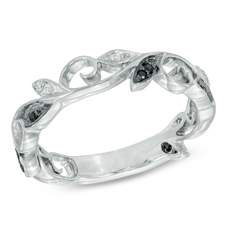 Main Image 1 of Enhanced Black and White Diamond Accent Vine Ring in Sterling Silver