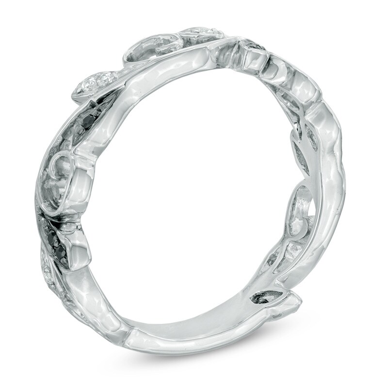Main Image 2 of Enhanced Black and White Diamond Accent Vine Ring in Sterling Silver