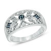 Thumbnail Image 1 of 1/10 CT. T.W. Enhanced Blue and White Diamond Vintage-Style Band in Sterling Silver
