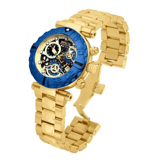 Men's Invicta Pro Diver Chronograph Two-Tone Watch with Blue Skeleton Dial (Model: 15021)