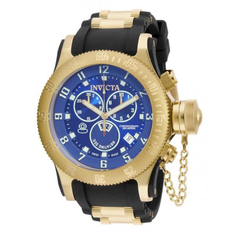 Men's Invicta Russian Diver Chronograph Strap Watch with Blue Dial