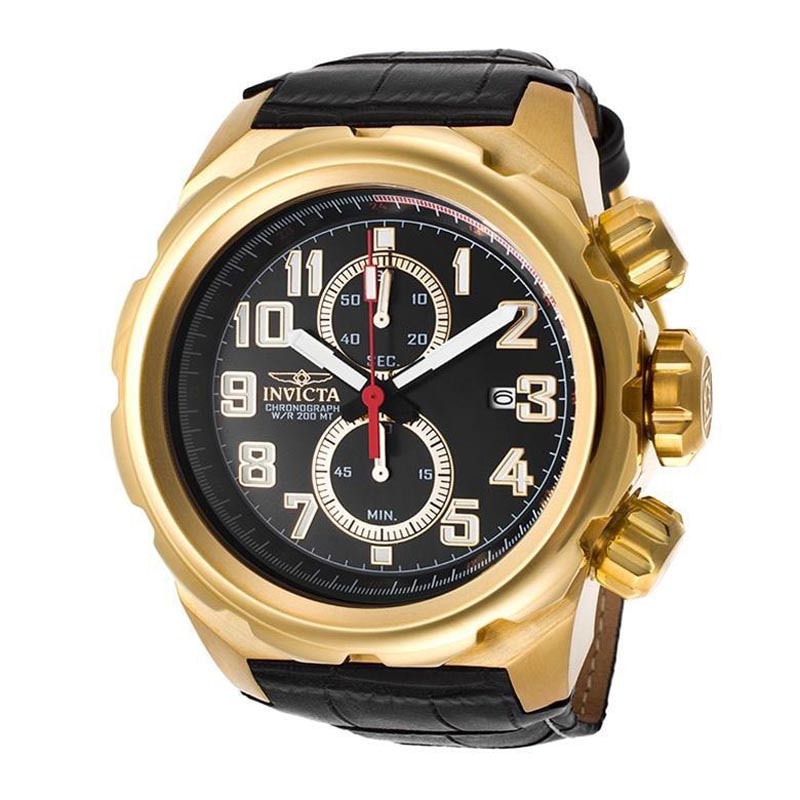 Men's Invicta Pro Diver Chronograph Gold-Tone Strap Watch with Black Dial (Model: 15069)