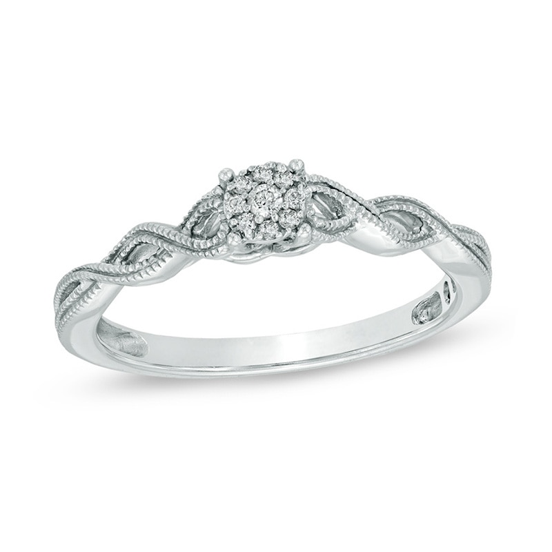 Cherished Promise Collection™ 1/20 CT. T.W. Diamond Cluster Twist Shank Ring in Sterling Silver