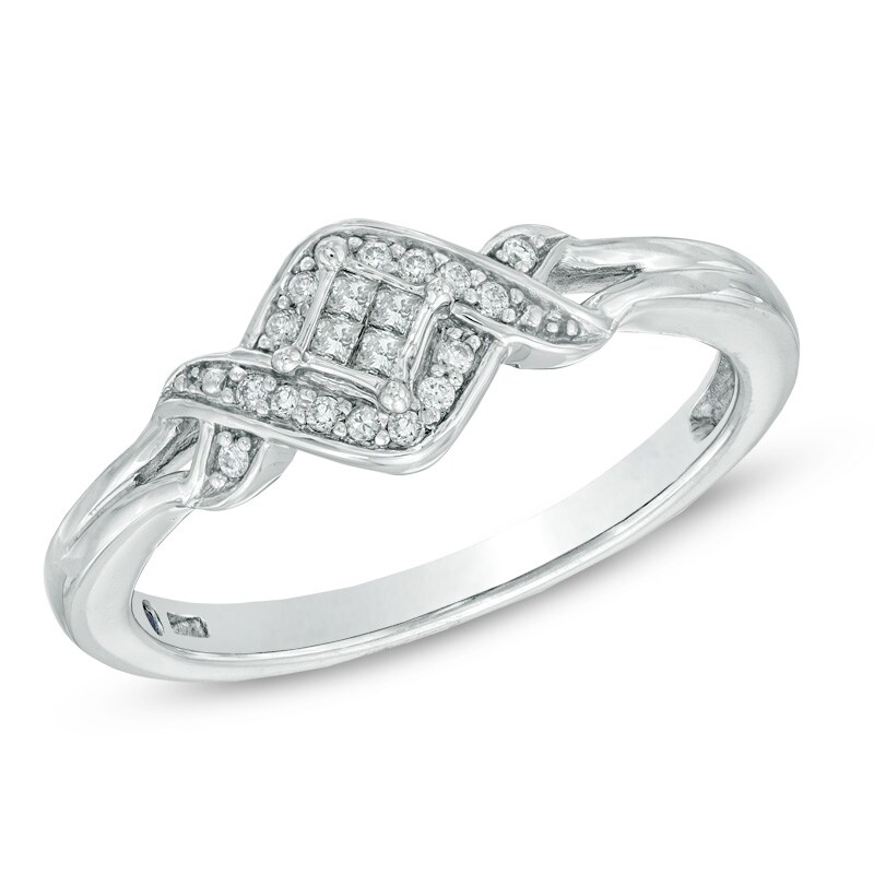 Main Image 1 of Cherished Promise Collection™ 1/10 CT. T.W. Princess-Cut Quad Diamond Accent Ring in Sterling Silver