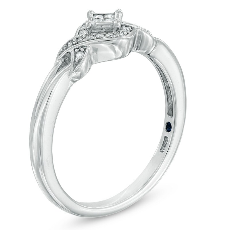Main Image 2 of Cherished Promise Collection™ 1/10 CT. T.W. Princess-Cut Quad Diamond Accent Ring in Sterling Silver